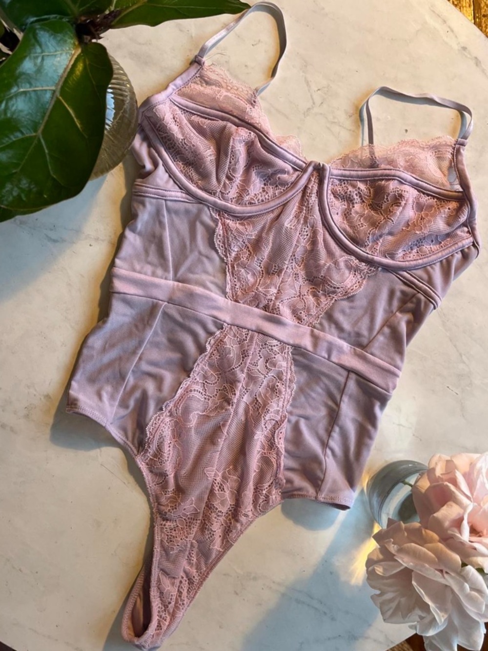 AFRM Lavender Lace Trimmed Bodysuit